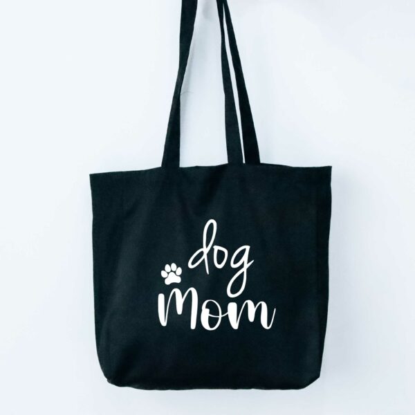 dog mom black tote bag