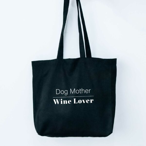 dog mother wine lover black tote bag